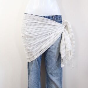 white silver metallic striped scarf tassel fringe festival wrap